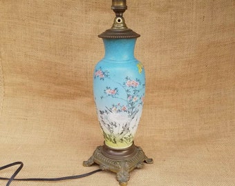 Vintage Japanese Style Hand Painted-Enamelled Ceramic & Bronze Table Lamp,Desk or Study Light,Library Lamp,Oriental Home Decor,Home Lighting