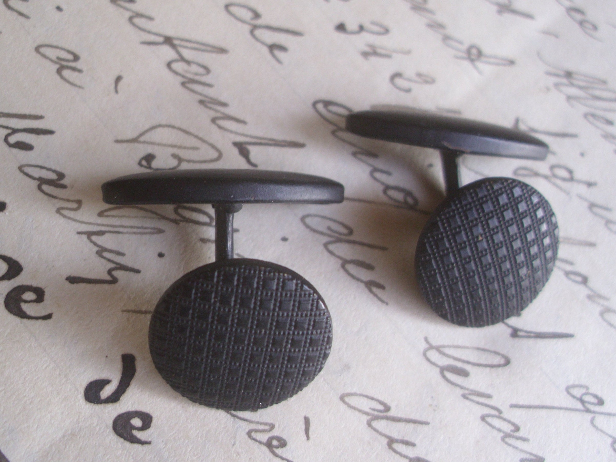 Fabulous Pair of Vintage French Black Metal 1950's Cufflinks