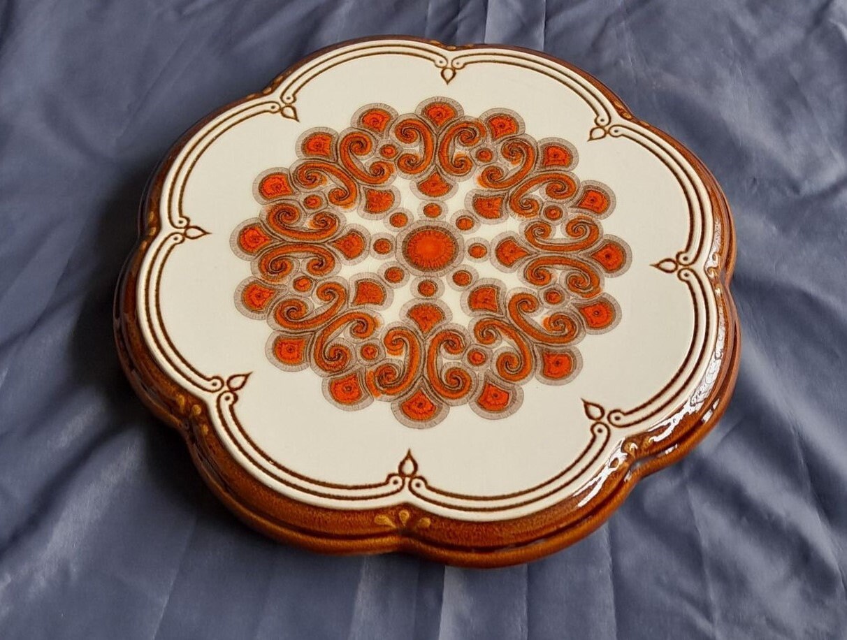 Funky Vintage Français 1970 Ceramic Lazy Susan Turntable, 70's Suzy Server, Lazy Tableware, Français