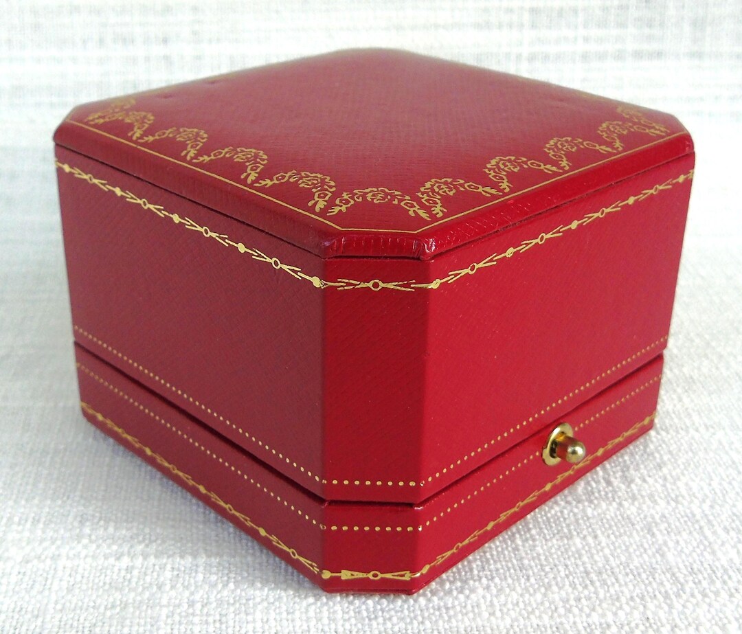 Vintage French Cartier Jewelry Box, Red Leather & Gold Embossed Velvet ...
