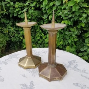 Pair of French Antique Heavy Bronze Alter Candlesticks,Religious Candle Holder,Ecclesiastical Church Candlesticks,Religious-Home Decor,2.8kg