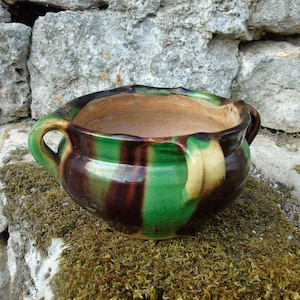 Antique French Terracotta Marbled Green,Brown & Yellow Glazed Jardinerie,Conservatory-Patio Planter