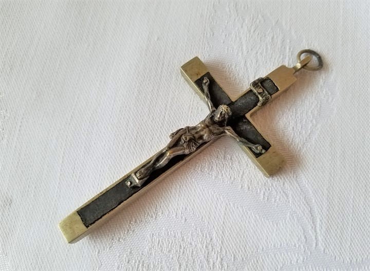 Grande Croix de Crucifix Antique Français, Religieuse, Catholique, Chrétienne, Spiritualité, Pendent