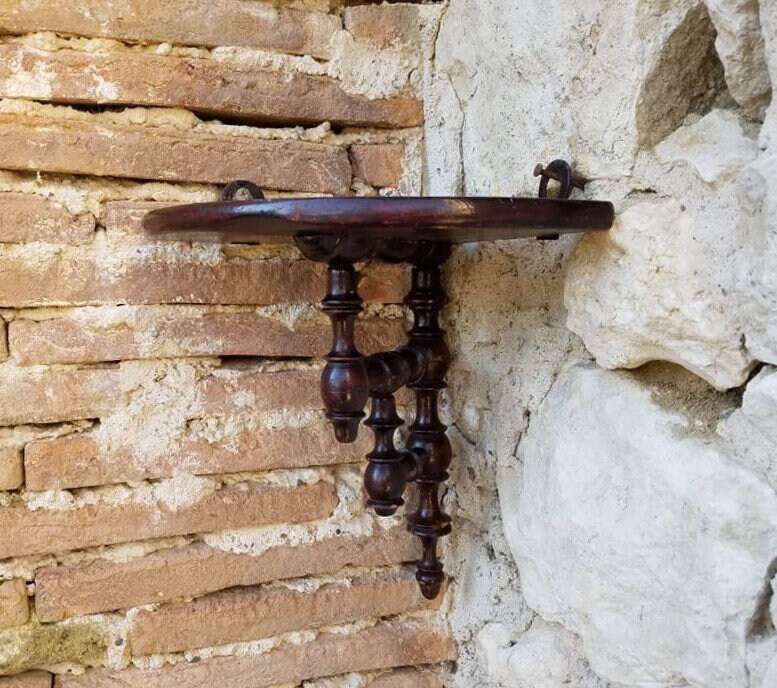 Antique Français Bobbin Tourné Bois Sculpté Coin Étagère-Applique-Support Mural-Bougeoir-Français Ch