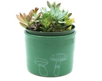 4 Inch Cottagecore Ceramic Planter with Drainage | 4 inch planter mushroom design flowerpot, indoor and outdoor gardening, plant mom gift