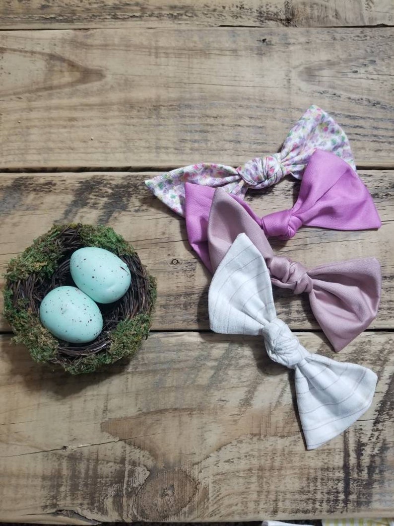 Floral Dusty Pink Fuscia Spring Pink Knotted Fabric Hair Bows for Babies and Girls Faux Wood Print Nylon Headband or Alligator Clip