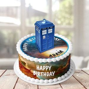 7.5' Diameter Complete Edible Icing Cake Decoration, Topper, Wrapper - Dr Who Tardis