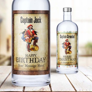 Captain&#39;s Dark Rum  Personalised Adhesive Sticky Gloss Waterproof Spirit Bottle Label