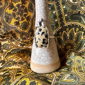 Funky Dalmatian Jasper ring, hand made in sterling silver.