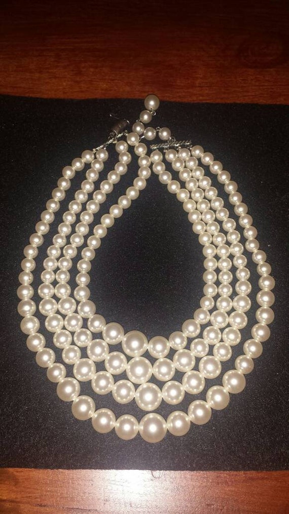 Vintage Four Strand Faux Pearl Necklace