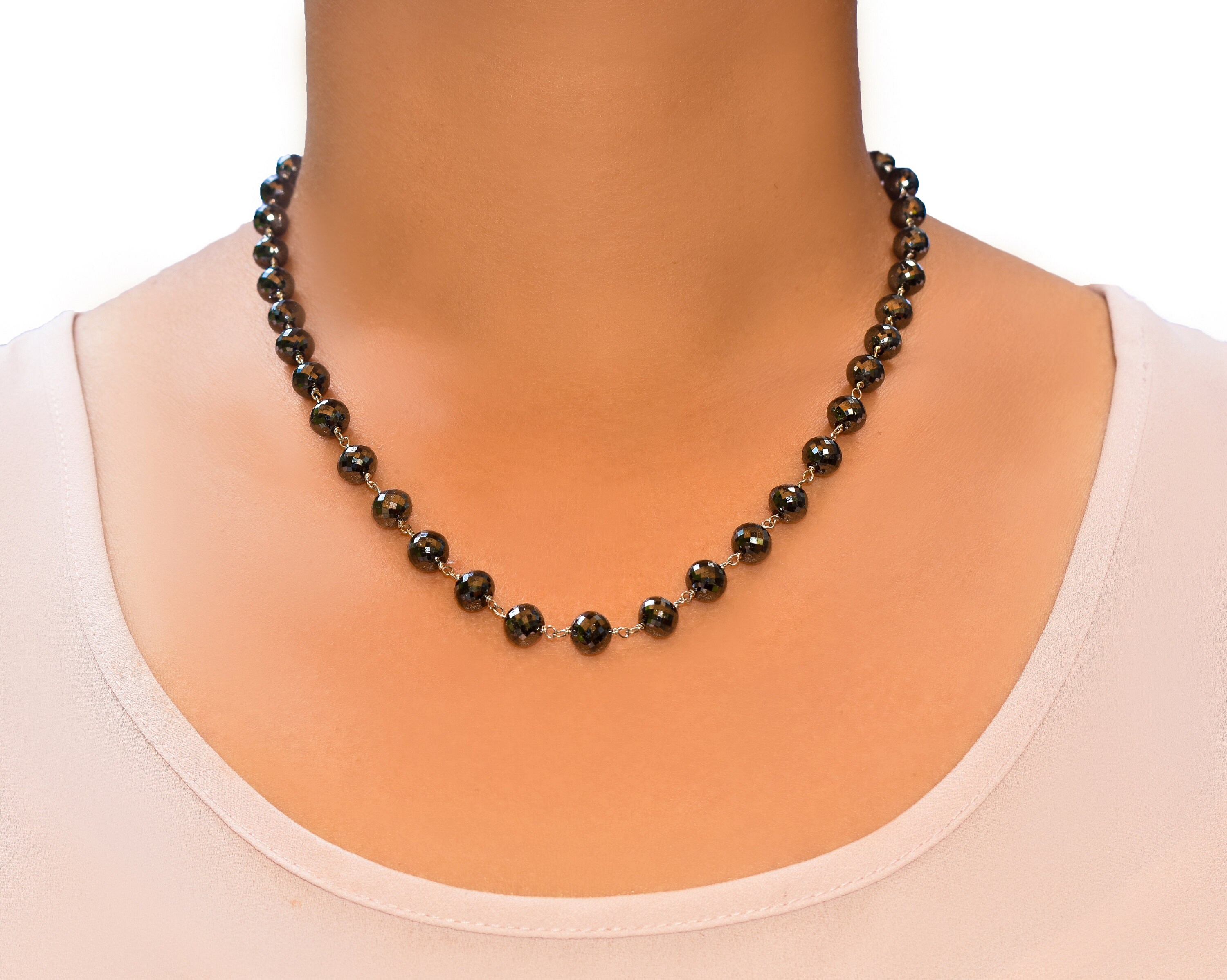 Real Black Diamond 14K Gold Necklace Beaded Necklace Etsy