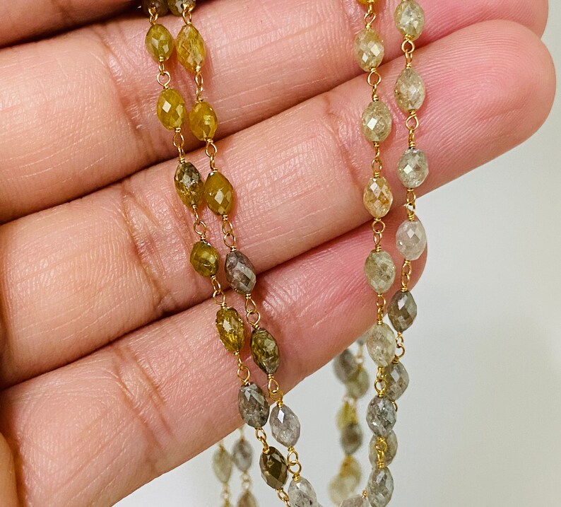Diamond Beads Necklace 14K Gold Necklace Fancy Colored Etsy