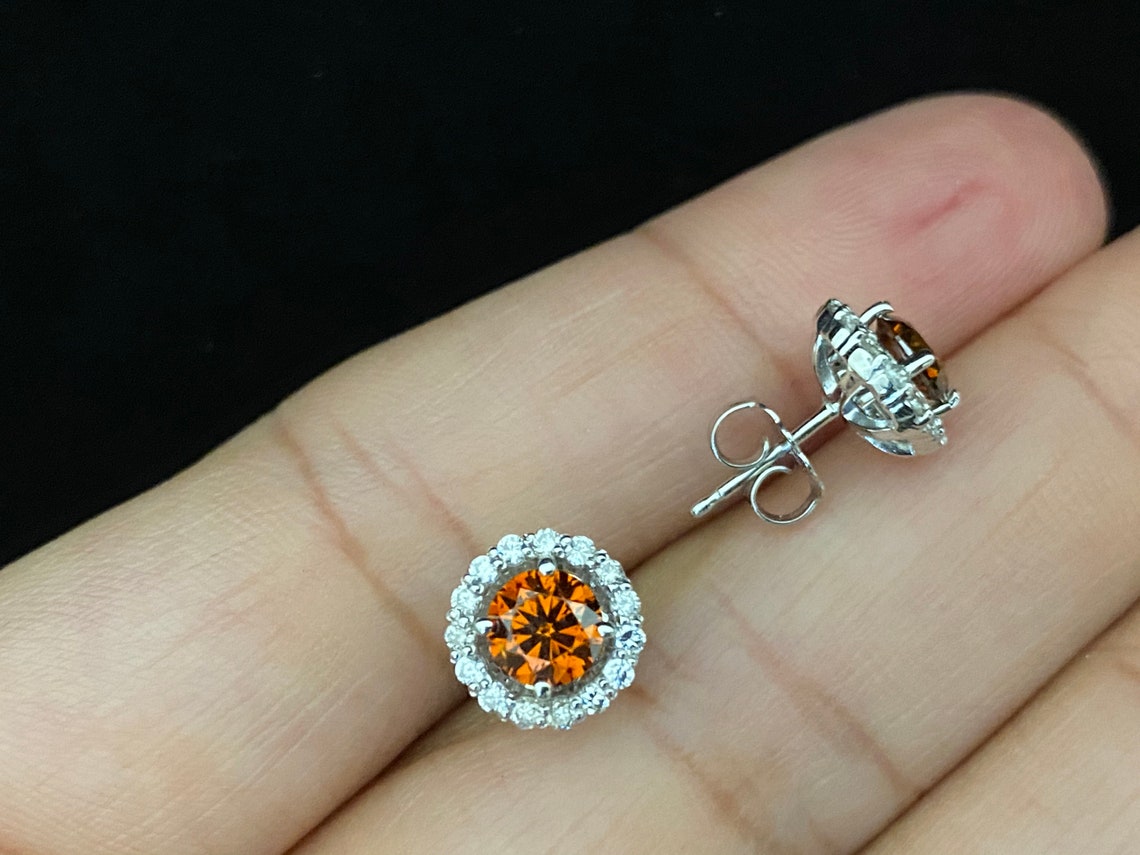 Diamond Studs Halo Stud Earrings 1.30 Carats 14K Gold Halo | Etsy