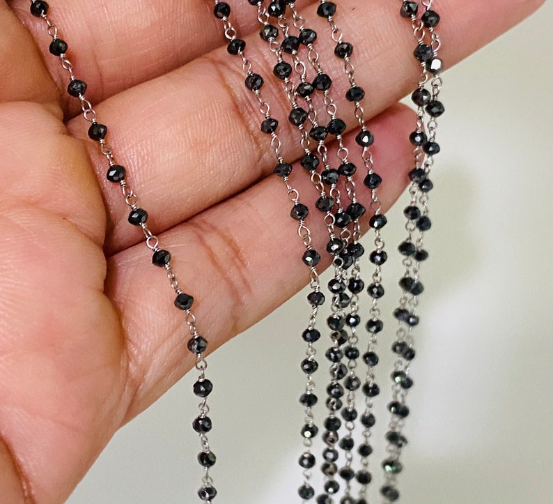 Black Diamond Necklace 14K Gold Necklace Beaded Long Etsy