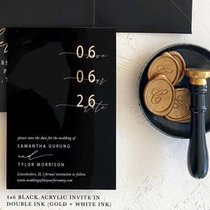 Acrylic modern Save the Date 2mm Clear Transparent or Black Gold Arch cut wedding announcement invitation luxury envelope liner wax seals