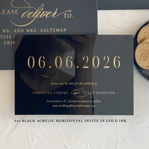 Acrylic modern Save the Date 2mm Clear Transparent or Black Gold Arch cut wedding announcement invitation luxury envelope liner wax seals