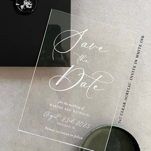Acrylic modern Save the Date 2mm Clear Transparent or Black Gold Arch cut wedding announcement invitation luxury envelope liner wax seals