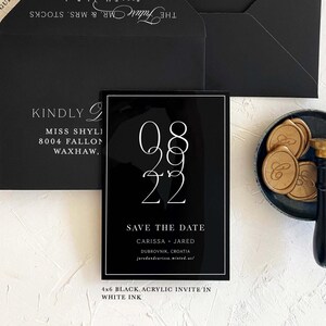 Acrylic modern Save the Date 2mm Clear Transparent or Black Gold Arch cut wedding announcement invitation luxury envelope liner wax seals
