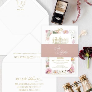 Printed Wedding Invitation Thick Cardstock White Black Gold Ink Elegant Classic Invites Vellum Wrap Belly Band Envelope Addressing and Liner