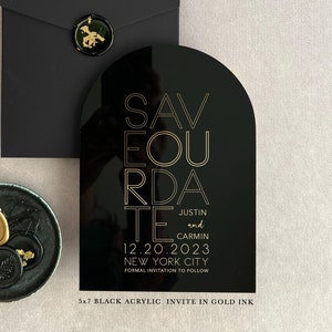 Acrylic modern Save the Date 2mm Clear Transparent or Black Gold Arch cut wedding announcement invitation luxury envelope liner wax seals