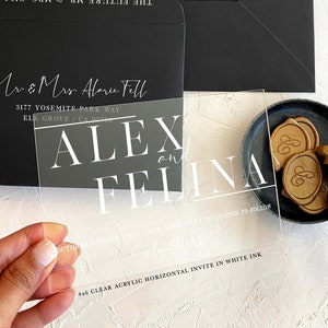 Acrylic modern Save the Date 2mm Clear Transparent or Black Gold Arch cut wedding announcement invitation luxury envelope liner wax seals
