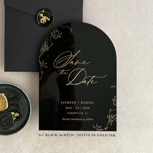 Acrylic modern Save the Date 2mm Clear Transparent or Black Gold Arch cut wedding announcement invitation luxury envelope liner wax seals