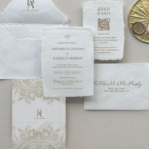 Handmade Wedding Invitation Suite Deckle Edge Invitation with RSVP Card Cotton Envelope Wellum Wrap Wedding stationery for Modern Weddings