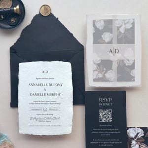Handmade Wedding Invitation Suite Deckle Edge Invitation with RSVP Card Cotton Envelope Wellum Wrap Wedding stationery for Modern Weddings