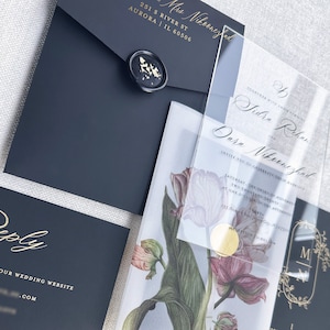 Acryl Hochzeitseinladung Blumenhochzeiten Minimale Hochzeitskalligraphie mit QR-Code und Detailkarte Antwortkarten / Einladungskarten Hochzeit einladen
