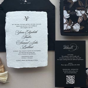 Handmade Wedding Invitation Suite Deckle Edge Invitation with RSVP Card Cotton Envelope Wellum Wrap Wedding stationery for Modern Weddings