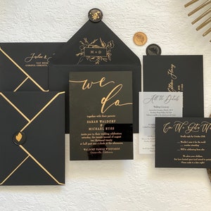 Black Acrylic Modern wedding invitation luxury modern calligraphy wedding invite plexiglass customized Black tie Minimal gold lucite