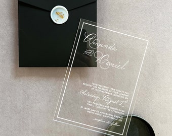 Acrylic wedding invitation Transparent black white clear luxury envelope liner minimal modern calligraphy invite floral plexi SAMPLE KIT