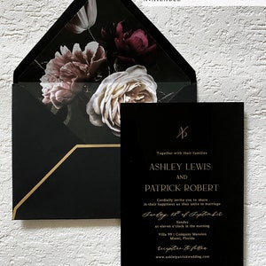 Black Moody Acrylic Modern wedding invitation floral luxury modern calligraphy invite plexiglass Black tie Minimal gold lux SAMPLE KIT