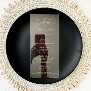 Modèle de menu de mariage minimaliste en acrylique transparent Menu de mariage en acrylique moderne au choix imprimé pour la réception, menu du dîner, carte de remerciement
