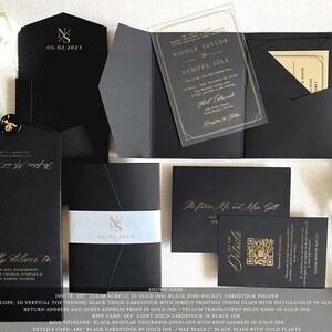 Clear Acrylic wedding invitation Transparent black white gold luxury floral envelope liner minimal modern invite floral plexi SAMPLE KIT