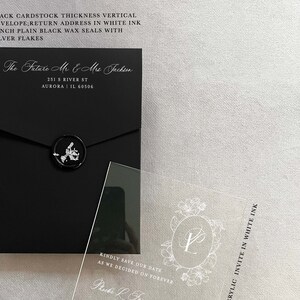 Acrylic modern Save the Date 2mm Clear Transparent or Black Gold Arch cut wedding announcement invitation luxury envelope liner wax seals