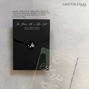 Acrylic modern Save the Date 2mm Clear Transparent or Black Gold Arch cut wedding announcement invitation luxury envelope liner wax seals