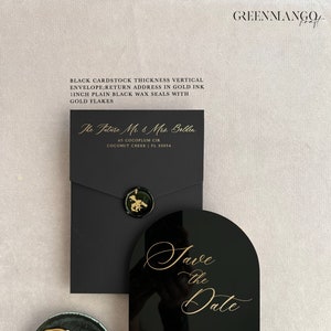 Acrylic modern Save the Date 2mm Clear Transparent or Black Gold Arch cut wedding announcement invitation luxury envelope liner wax seals