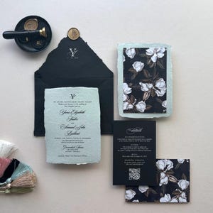 Handmade Wedding Invitation Suite Deckle Edge Invitation with RSVP Card Cotton Envelope Wellum Wrap Wedding stationery for Modern Weddings