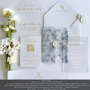 Klare Acryl einladen und QR-Code Rsvp Acryl Namen Hochzeit Toile Pergaminladungen Luxus Hochzeit Elegante Hochzeitseinladungen Schwarz Gold