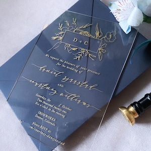 Acryl huwelijksuitnodiging Acryl uitnodigingen Elegante bruiloft uitnodigingskaart Elegante bloemen uitnodiging Franse uitnodiging RSVP-kaart en QR-code