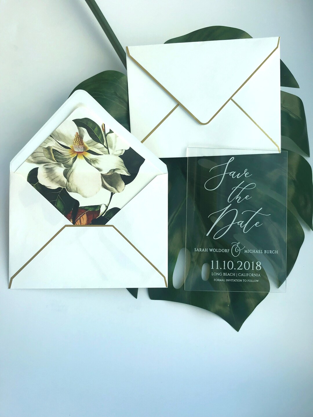 Clear Acrylic SAVE THE DATE Wedding Invitation Clear Gold Etsy