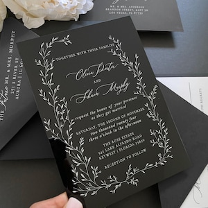 Mariage de luxe, noir, faire-part de mariage, faire-part de mariage de luxe avec carte d'informations, RSVP et jeu de codes QR, faire-part en toile, veste en vélin imprimé