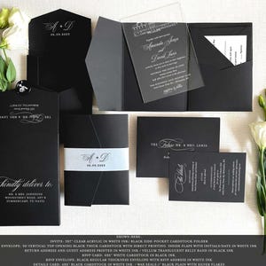 Schwarzweiße Hochzeitseinladungen Moderne Hochzeitseinladung Schwarze Umschläge Veranstaltungsort Zeichnungseinladungen Antwortkarte QR-Code Karte Pergaminverpackung