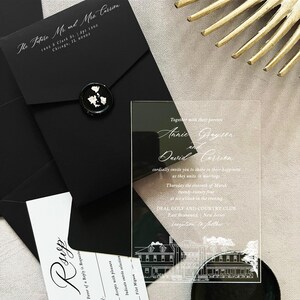 Elegante Acryl-Hochzeitseinladung mit QR-Code Antwortkarte Schwarz & Gold einladen Detailkarte Hochzeit Briefpapier Pergaminverpackung