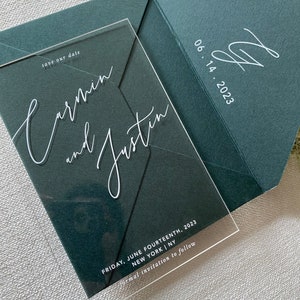 Acrylic modern Save the Date 2mm Clear Transparent or Black Gold Arch cut wedding announcement invitation luxury envelope liner wax seals