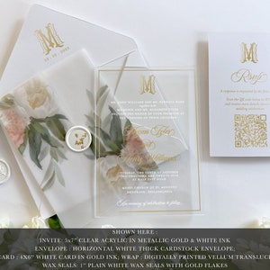 Faire-part de mariage bohème Faire-part de mariage en acrylique avec faire-part de mariage floral avec papier vélin et carte RSVP, échantillon de jeux d'invitations à code QR