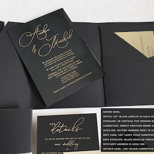 Toile-uitnodigingen bedrukt perkament jasje luxe bruiloft zwarte huwelijksuitnodiging luxe huwelijksuitnodiging met details kaart RSVP en QR-codeset