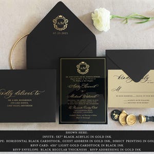 Schwarze Acryl Hochzeitseinladung Acryl Datum Toile Pergamin Jacke Plexiglas einladen lucite Einladungen Luxus-Hochzeit Acryl Save Date