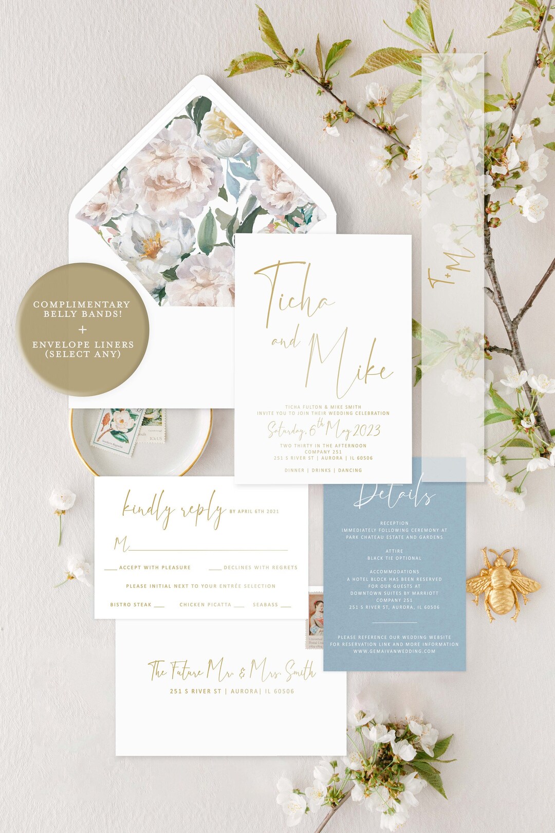 Modern Beach Printed Wedding Invitation Cardstock Tropical White Gold ...